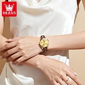 economico Orologi al quarzo-Orologio da uomo Olevs di lusso, analogico, al quarzo, impermeabile, con cinturino in pelle marrone, quadrante con numeri romani e datario, classico, casual, alla moda, elegante, regalo per lui.