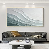abordables Peintures Abstraites-Hand Painted Sea Beach Canvas Oil Painting Ocean Wave 3D Texture Painting Blue Ocean Painting Living Room Decor Painting Custom Painting