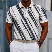 economico Polo geometrica da uomo-Per uomo Geometrico Linea Polo Manica Corta Magliette polo Camicie con Colletto Casual Athleisure Stampa 3D Bottoni Tessuto retato traspirante Estate Primavera Blu Blu marino Verde