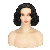 cheap Historical Wigs-Short Black Curly Wigs for Women Natural Wavy Anime Cosplay Wig 1920s Carnival Halloween Costume Fancy Dress Up Drag Queen Party Flapper Wig