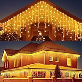 tanie Solarne lampy ogrodowe-Sznur świetlny z soplami LED, zasłona okienna z soplami, gwieździste światełka na wesele, do sypialni, ogrodu, patio, na zewnątrz i do wewnątrz
