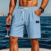  Herren Shorts Leinenshorts Sommershorts Strandshorts Kordelzug Bestickt Logo Einfach Leicht Atmungsaktiv Knielang Lässig Täglich Outdoor Urlaub Mode Weiß Khaki Unelastisch
