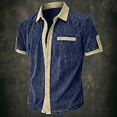 abordables Chemises décontractées intelligentes pour hommes-Hommes Chemise Chemise Décontractée Chemise Boutonnée Chemise 100% coton délavée à l'acide Bleu Noir Rouge bleu marine Vert Manche Courte Bloc de Couleur Uni Col Occasionnel Quotidien Poche Avant