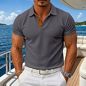  Homme Polo en seersucker Ice Silk Texturé Occasionnel Fête Col Rabattu Manche Courte Mode Basique Uni Avec Poches Boutons Printemps & Été Été Coupe régulière Bleu Noir Blanche Gris Polo en seersucker