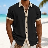  Hommes Chemise en lin Chemise d'été Tenue de plage Chemise Boutonnée Bloc de Couleur Occasionnel Vacances Bleu Noir Rose Claire Vert Manche Courte Col Rabattu Été Vêtement Tenue