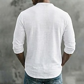 economico T-shirt in Cotone e Lino-Per uomo Maglietta in lino Manica Lunga Collo con lacci Primavera &amp; Estate Estate Primavera Semplice Vintage Nautico Stile Boho Allacciato Trasparente Casuale Vacanza Streetwear Blu Bianco Nero