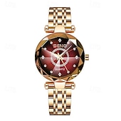 economico Orologi al quarzo-Orologio di lusso da donna, elegante quadrante sfaccettato verde smeraldo con bracciale a maglie in acciaio inossidabile color oro rosa, orologio da polso al quarzo alla moda per signore, dettagli in
