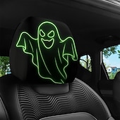 baratos Capa de Halloween-Conjunto de 2/4 capas de encosto de cabeça fluorescentes com tema de fantasmas para o Halloween, capas protetoras que brilham no escuro para encostos de cabeça de carros, decoração universal para