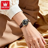economico Orologi al quarzo-Orologio da uomo Olevs di lusso, analogico, al quarzo, impermeabile, con cinturino in pelle marrone, quadrante con numeri romani e datario, classico, casual, alla moda, elegante, regalo per lui.
