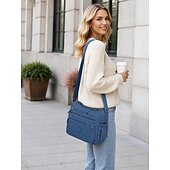 abordables Bolsos cruzados-Bolso bandolera de nailon con múltiples bolsillos para mujer: bolso de hombro ligero e impermeable para viajes, trabajo y uso diario