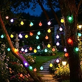 economico Striscie luci ad energia solare-Ghirlanda luminosa solare con globo, 5 m 20 LED, 7 m 50 LED, 12 m 100 LED, luci fatate impermeabili per esterni, ideali per giardino, patio, matrimoni, campeggio, feste, Natale e Halloween.