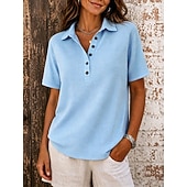 Per donna Tunica Bottoni Tinta unica Vintage Elegante Classico Manica Corta Colletto a Camicia Top lunghi Casuale Quotidiano Blu Nero Bianco Rosa Rosso Estate Primavera
