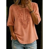  Femmes Chemise Haut à œillets Chemise Bohème Chemise en Dentelle Dentelle Broderie Élégant Bohème Vacances Manche 3/4 Hauts Longs Occasionnel Bleu Blanche Jaune Orange Marron Été Printemps