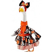 ieftine Decorațiuni exterioare-Set costum de gâscă de verandă de Halloween, fustă de dovleac de Ziua Recunoștinței, bandă de susținere, eșarfă și curea (se potrivește unei statui de gâscă de gazon de 23 de inci)