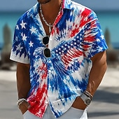 economico Magliette Patriottiche 250-2026 250° Camicia per Uomo a Maniche Corte con Stampa Tie Dye Bandiera Americana Aquila Camicia Button Up Patriotica Outdoor Festival Estate Primavera Collo Stampa 3D Blu Blu 2 Blu