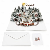 economico Regali-Biglietto di auguri natalizio tridimensionale a comparsa, con grande scena di un villaggio invernale e treno a vapore. &amp;Slitta di Babbo Natale, biglietto d'auguri natalizio fatto a mano per bambini