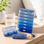  Pillenbox für 7 Tage, tragbare Pillendose mit 21 Fächern, Reiseetui für 3 Tagesdosen, Vitamin-Organizer aus Kunststoff mit Farbverlauf für Zuhause, Handtasche und Reisen