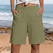 preiswerte Bermudashorts-Damen Shorts Stoffhosen Urlaub Stilvoll Alltagstauglich Knielang Hohe Taille Einfach Outdoor Marineblau Khaki Schwarz Weiß Sommer Frühling