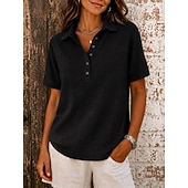  Per donna Tunica Bottoni Tinta unica Vintage Elegante Classico Manica Corta Colletto a Camicia Top lunghi Casuale Quotidiano Blu Nero Bianco Rosa Rosso Estate Primavera