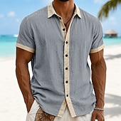  Hommes Chemise en lin Chemise d'été Tenue de plage Chemise Boutonnée Bloc de Couleur Occasionnel Vacances Bleu Noir Rose Claire Vert Manche Courte Col Rabattu Été Vêtement Tenue