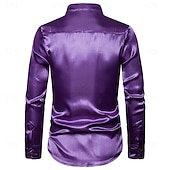 cheap Men's Satin Shirts-Men's Shirt Satin Shirt Dress Shirt Casual Shirt Solid Color Outdoor Work Black White Red Navy Blue Long Sleeve Turndown Summer Spring Clothing Apparel Sequins