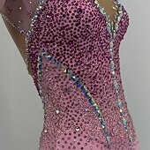 abordables Robes de Patinage Artistique-Robe de patinage artistique Femmes Patinage Robe Rose Patchwork Dos Nu Élastique Entraînement Compétition Tenue de Patinage Classique cristal pailleté manche longue Patinage sur glace Patinage
