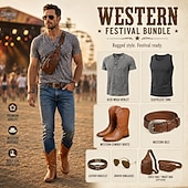abordables Cowboy &amp; Western Boots-Men's Ostrich Texture Cowboy Boots – Premium Western Leather Boots for Music Festivals, Country Concerts, Outdoor Parties &amp; Bar Nights