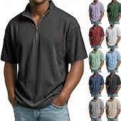 economico Polo classica da uomo-Men's Corduroy Shirt Polo Shirts Casual Daily Quarter Zip Short Sleeve Fashion Basic Plain Lightweight Quarter Zip Summer Spring Regular Fit Black White Wine Navy Blue Sky Blue Purple Corduroy Shirt