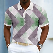  Men's Color Block Geometic Polo Shirts Short Sleeve Polo Shirts Collared Shirts Casual Athleisure Daily Wear 3D Print Buttons Breathable Mesh Summer Spring Blue Brown Green