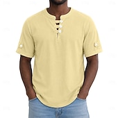 cheap Men's Classic Polo-Men's 100% Cotton Polo Shirts Casual Vacation Collarless Short Sleeve Vacation Modern Plain Lightweight Buttons Summer Spring Blue White Yellow 100% Cotton
