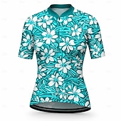 baratos Camisolas femininas-Mulheres Camisa para Ciclismo Floral Manga Curta Moto Camisa / Roupas Para Esporte Blusas com 3 bolsos traseiros Filtro Solar Resistente a UV Secagem Rápida Tiras Refletoras Esportes Azul Céu Roxo