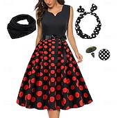 abordables Tenues-Années 1950 Rétro Vintage Rockabilly Robe trapèze Robe Évasée Pois Déguisement Femmes Fête / Soirée Enterrement de Vie de Jeune Fille Adulte Robe Bandeau Robes de soirée