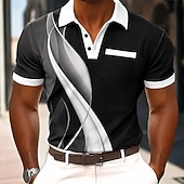 economico Polo geometrica da uomo-Per uomo Geometrico Linea Polo Manica Corta Magliette polo Camicie con Colletto Business Casual All'aperto Athleisure Abbigliamento quotidiano Tasca Stampa 3D Bottoni Estate Primavera Blu Nero Rosso