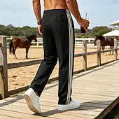 abordables pantalones casuales-Hombre Pantalones Pantalones casuales Pantalones anchos Correa Bolsillo Cintura elástica A Rayas Comodidad Suave Casual Diario Exterior Vacaciones Moda Caqui Negro Microelástico