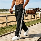abordables pantalones casuales-Hombre Pantalones Pantalones casuales Pantalones anchos Correa Bolsillo Cintura elástica A Rayas Comodidad Suave Casual Diario Exterior Vacaciones Moda Caqui Negro Microelástico