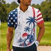  2026 250. Męskie amerykańskie koszulki polo z flagą USA Palm Tree Hawaiian Krótki rękaw Koszule polo z kołnierzykiem Casual Athleisure 3D Druk Guziki Oddychająca Siatka Wiosna i Lato Niebieska 1