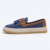 cheap Slip-On Casual Shoes-Men's Blue Tassel Espadrille Loafers – Lightweight Slip-On Resort Shoes, Old Money Casual Footwear for Cruises, Beach Vacations and Weekend Getaways