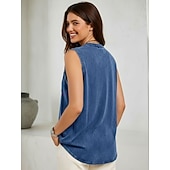 Mulheres 100% Algodão Camisa Henley Lavado Lavagem ácida Lavagem vintage Vintage Moda à moda Sem Manga Mangas Raglã Henley Tops regulares Casual Praia Azul Roxo Laranja Verão Primavera