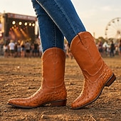 abordables Cowboy &amp; Western Boots-Men's Ostrich Texture Cowboy Boots – Premium Western Leather Boots for Music Festivals, Country Concerts, Outdoor Parties &amp; Bar Nights