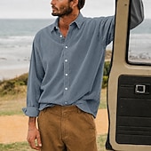 cheap Men's Smart Casual Shirts-Men Shirt Casual Shirt Corduroy Shirt Button Up Shirt White Dark Brown Black Navy Blue Purple Long Sleeve Plain Shirt Collar Casual Daily Plain Clothing Apparel Elegant Fashion Casual
