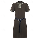 cheap Tops-Set Retro Vintage Medieval Renaissance Waist Belt Tunic with Accessories Short Sleeves Pirate Viking Fancy Dress Men's Viking Halloween Carnival Renaissance Fair LARP Adults Belt T-shirt