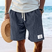 abordables Día festivo-Hombre Pantalón corto Pantalones cortos de verano Pantalones cortos de playa Pantalones cortos casuales Correa Cintura elástica Color sólido Con Texturas Comodidad Transpirable Longitud de la rodilla