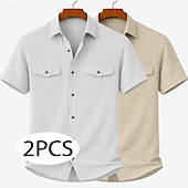 economico Camicie da lavoro da uomo-Da uomo Camicia Camicia casual Camicia di Velluto a Coste Camicia con Bottoni Bianco + giallo Beige + nero Bianco+Beige Verde militare + nero Blu navy + giallo Manica Corta Semplice Colletto a Camicia