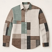 economico Geometrica-Per uomo Geometrico Blocco di colori Patchwork Camicia Camicia con Bottoni Manica Lunga Moda Casual All'aperto Abbigliamento Quotidiano Primavera Autunno Collo ripiegato Stampa 3D camicie con colletto