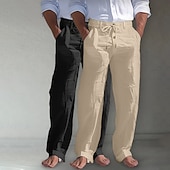 economico Classico-Per uomo Pantaloni di Lino Pantaloni Pantaloni Estivi Pantaloni da Spiaggia Tasca Frontale Gamba Dritta Confezione multipla Semplice Comodità Traspirante Lunghezza intera Quotidiano All'aperto Affari