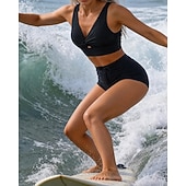economico Surfing Tankinis &amp; Bikinis-Per donna Costume da bagno Costumi da bagno Bikini Tinta unita Costumi da bagno Nero Protezione solare UPF 50+ Senza Maniche - Surf Spiaggia Nuoto Estate