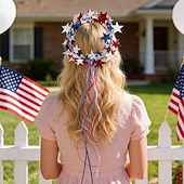 cheap U.S. 250th Anniversary-2 PCS Sparkling Americana Star Crown Headbands with Flowing Ribbons, Patriotic Red White Blue Hair Accessories for 4th of July Independence Day, Memorial Day, Veterans Day, Parades, Festivals