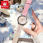 voordelige Quartz-horloges-Olevs dameshorloge in roze, schattig analoog quartz polshorloge met datumweergave, casual modieus meisjeshorloge met ademende nylon band, waterdicht tot 30 meter, verjaardagscadeau voor tienermeisjes
