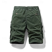 お買い得  Classic-Men's Cargo Shorts Shorts Summer Shorts Drawstring Elastic Waist Multi Pocket Solid Color Plain Comfort Wearable Short Casual Daily Outdoor Fashion Casual Khaki Black Inelastic