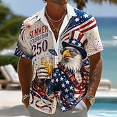  2026 250-årsjubileum Men’s Ørn Amerikansk Flagg Skjorte Sommer Skjorte Knapp Opp Skjorte Korte Ermer Patriotisk Utendørs Festival Sommer Vår Turndown 3D Trykk Krage Skjorter Blå Hvit Hvit 1 off-white